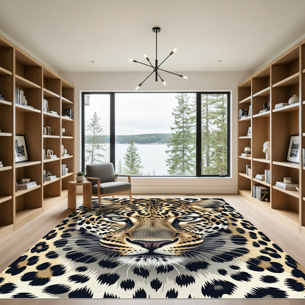 Majestic Leopard Face Animal Print Rug