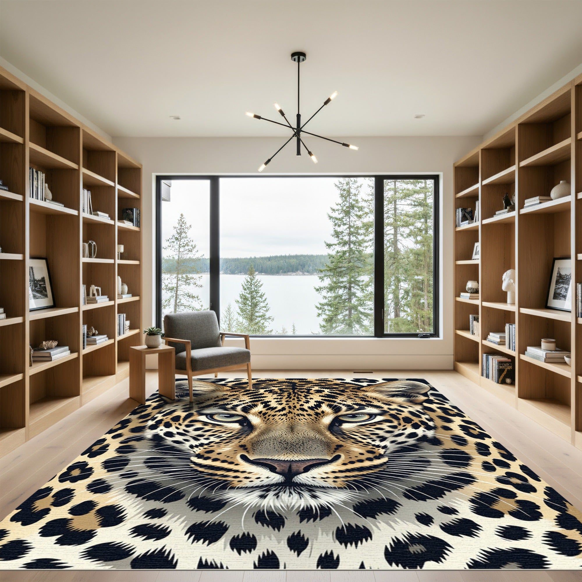 Majestic Leopard Face Animal Print Rug