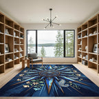 Midnight Blue Celestial Star Paisley Floral Medallion Rug
