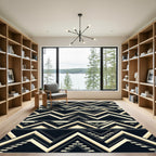 Bold Black Beige Geometric Chevron Rug