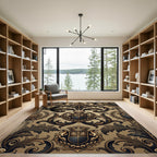 Ornate Gold Black Crest Flourish Rug