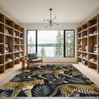 Gold Leopard on Dark Tropical Foliage Rug