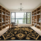 Black and Gold Southwestern Cactus Diamond Rug