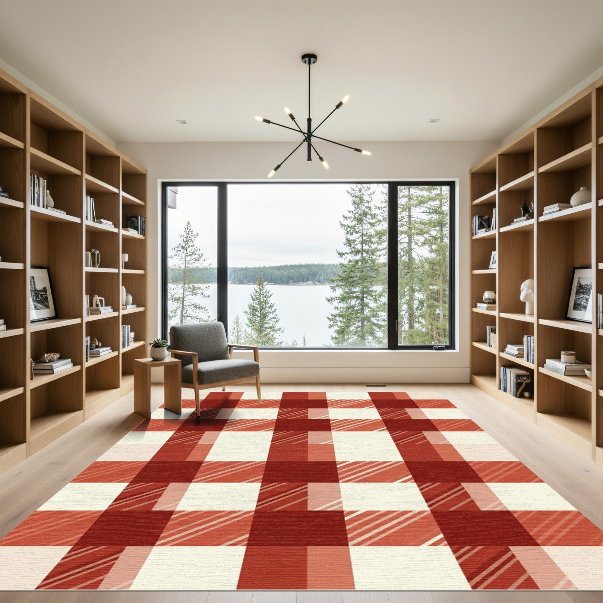 Classic Red and Cream Gingham Check Rug