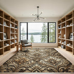 Elegant Gold Ornamental Damask Scroll Rug