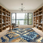 Damask Watercolor Splash Blue Gold Rug
