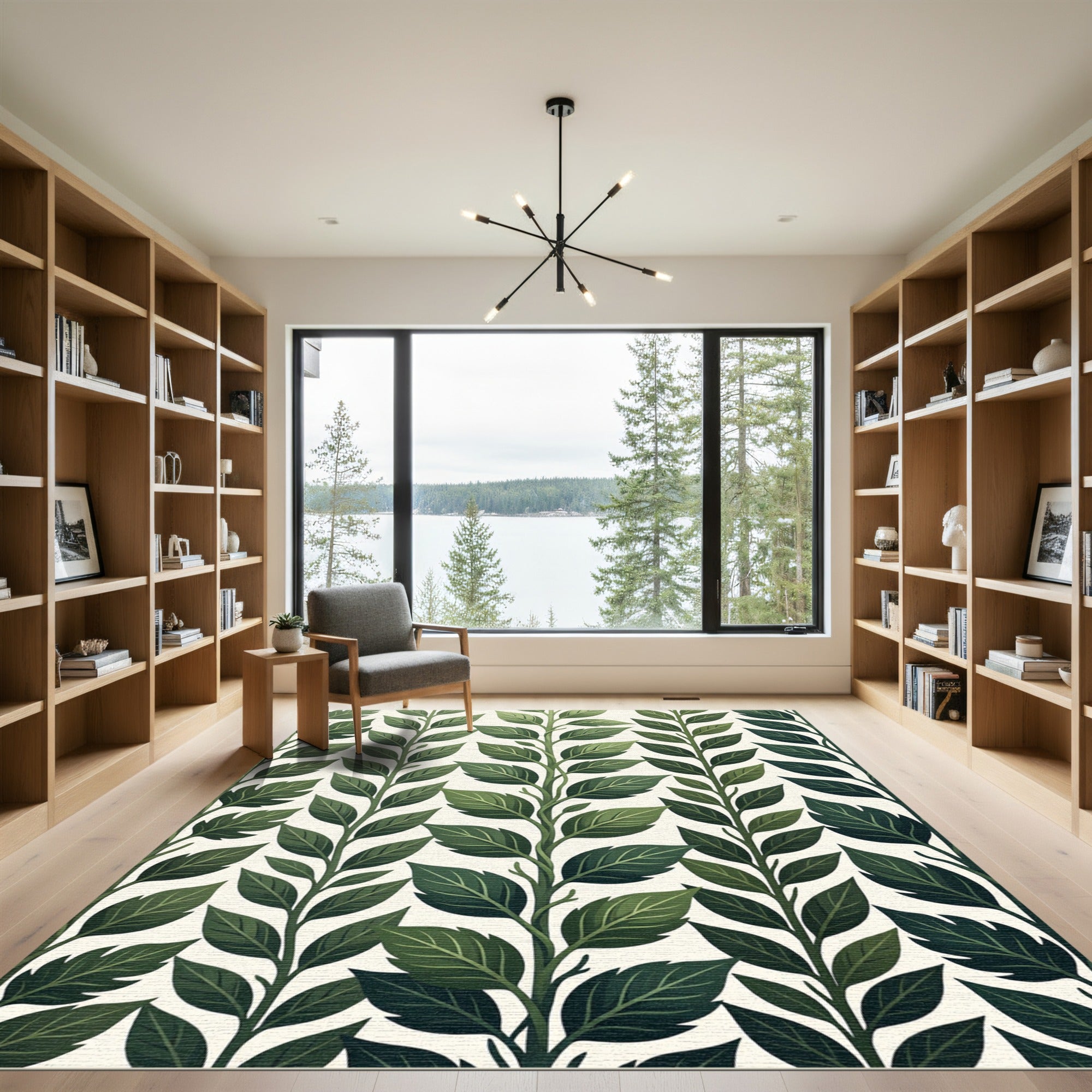 Green Leaf Vine Vertical Repeat Rug