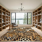 Golden Leopard Face and Rosette Tapestry Rug