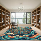 Nautical Compass and Radiant Waves Rug