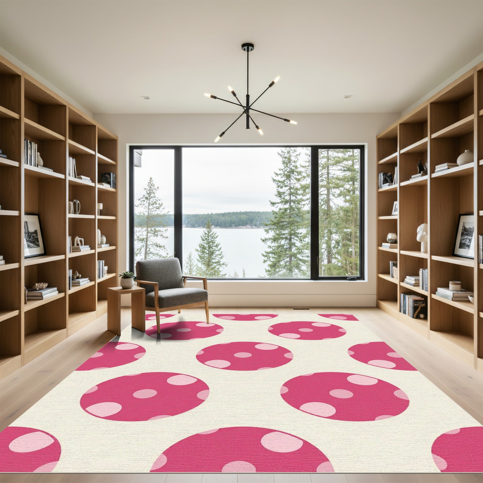 Large Magenta Polka Dot Circles Rug
