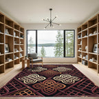 Ornate Crimson Gold Geometric Quatrefoil Rug