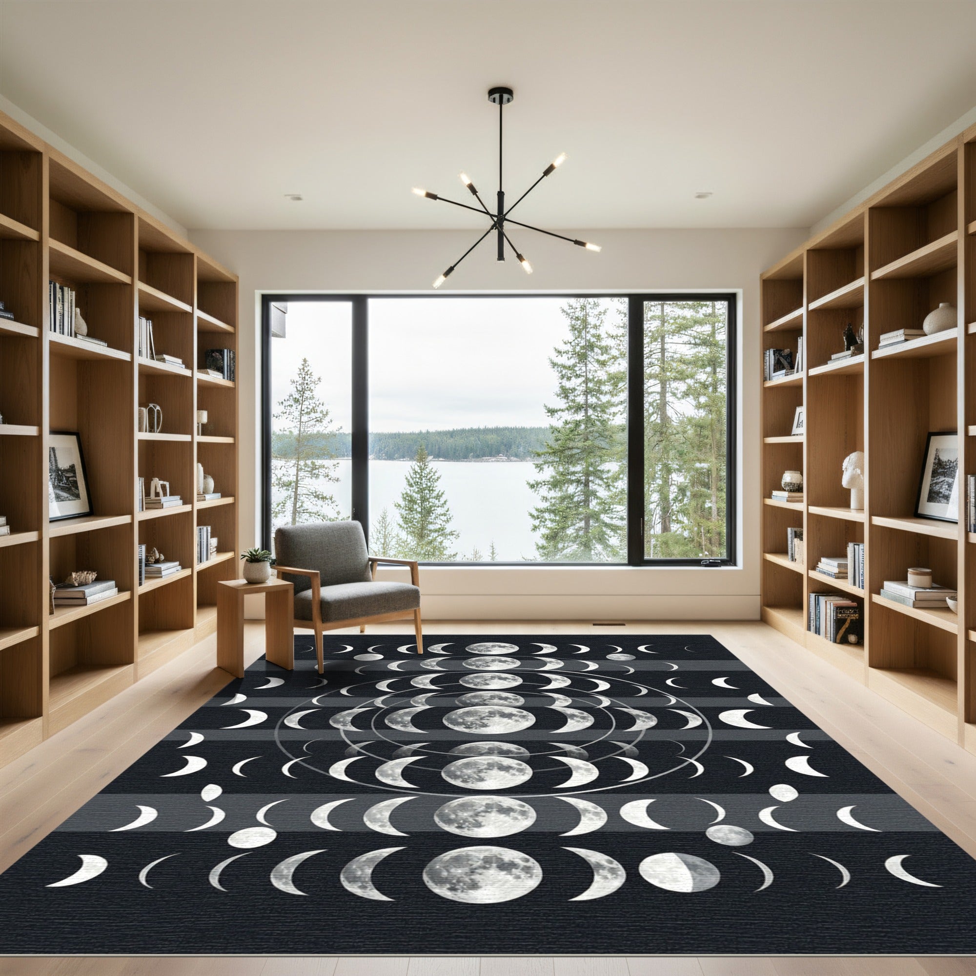 Celestial Lunar Phase Monochrome Art Rug