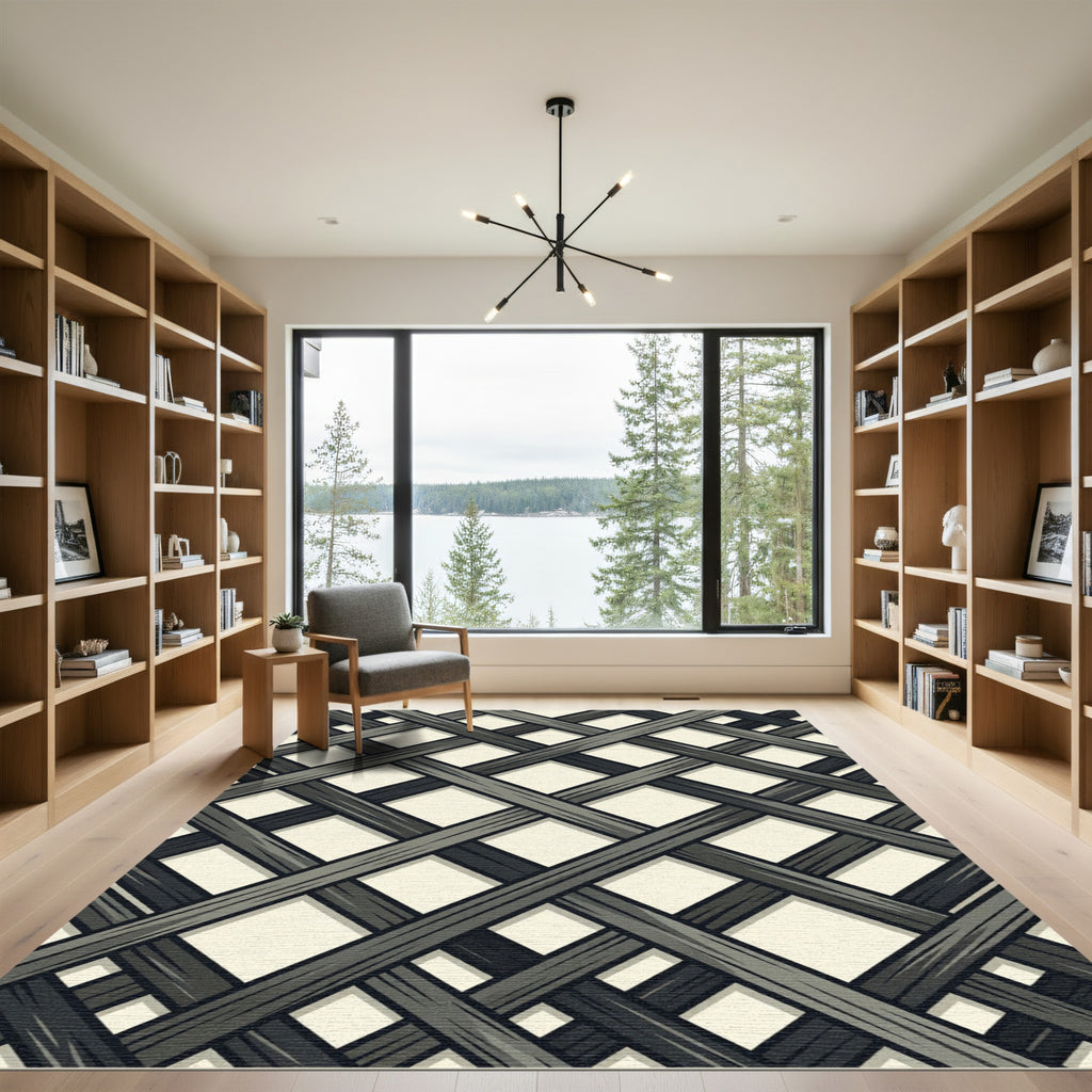 Dark Gray Woven Lattice Rug