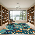 Dino Fossil Teal Earthy Bone Illustration Rug