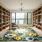 Watercolor Anemone Floral Meadow Art Rug