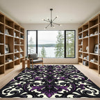 Elegant Black and Purple Baroque Scroll Rug