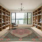 Coral Pink Intricate Floral Star Rug