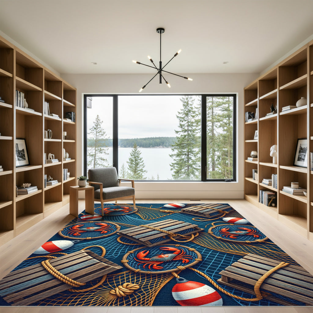 Coastal Crab Net Buoy Crate Rug