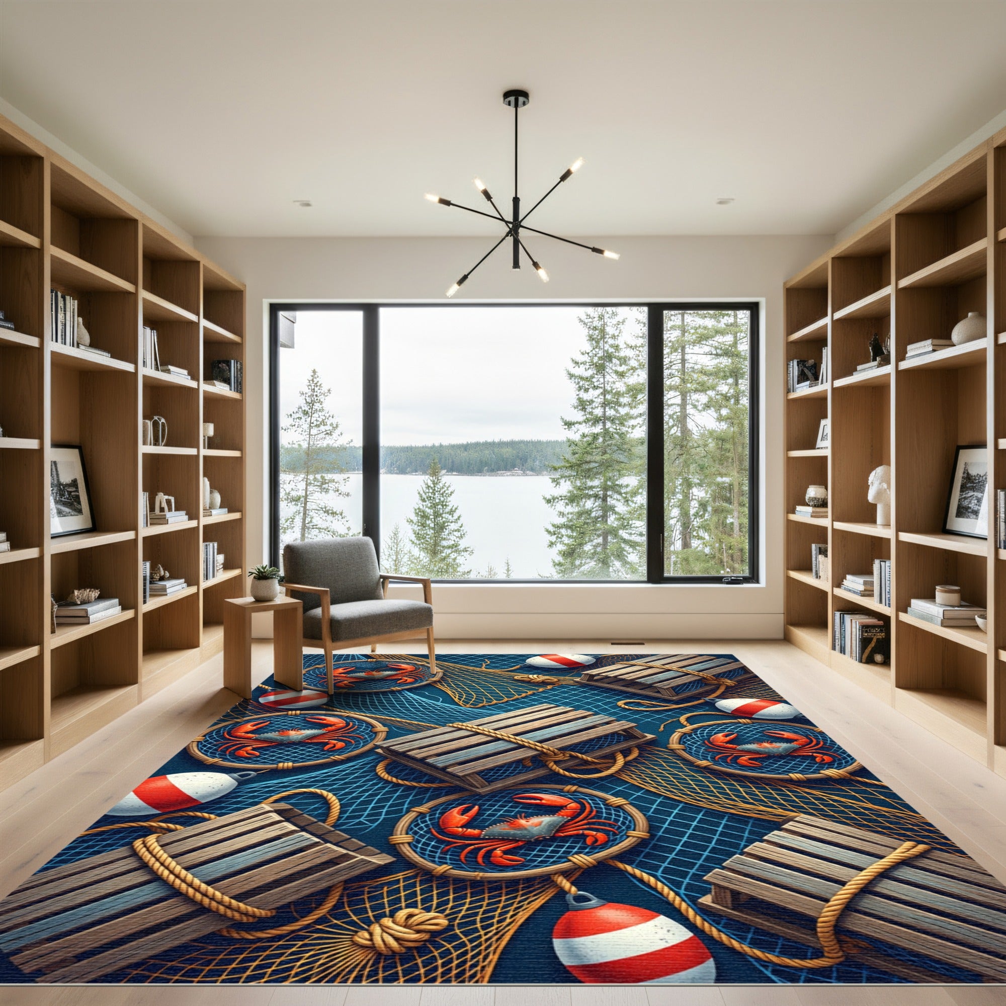 Coastal Crab Net Buoy Crate Rug