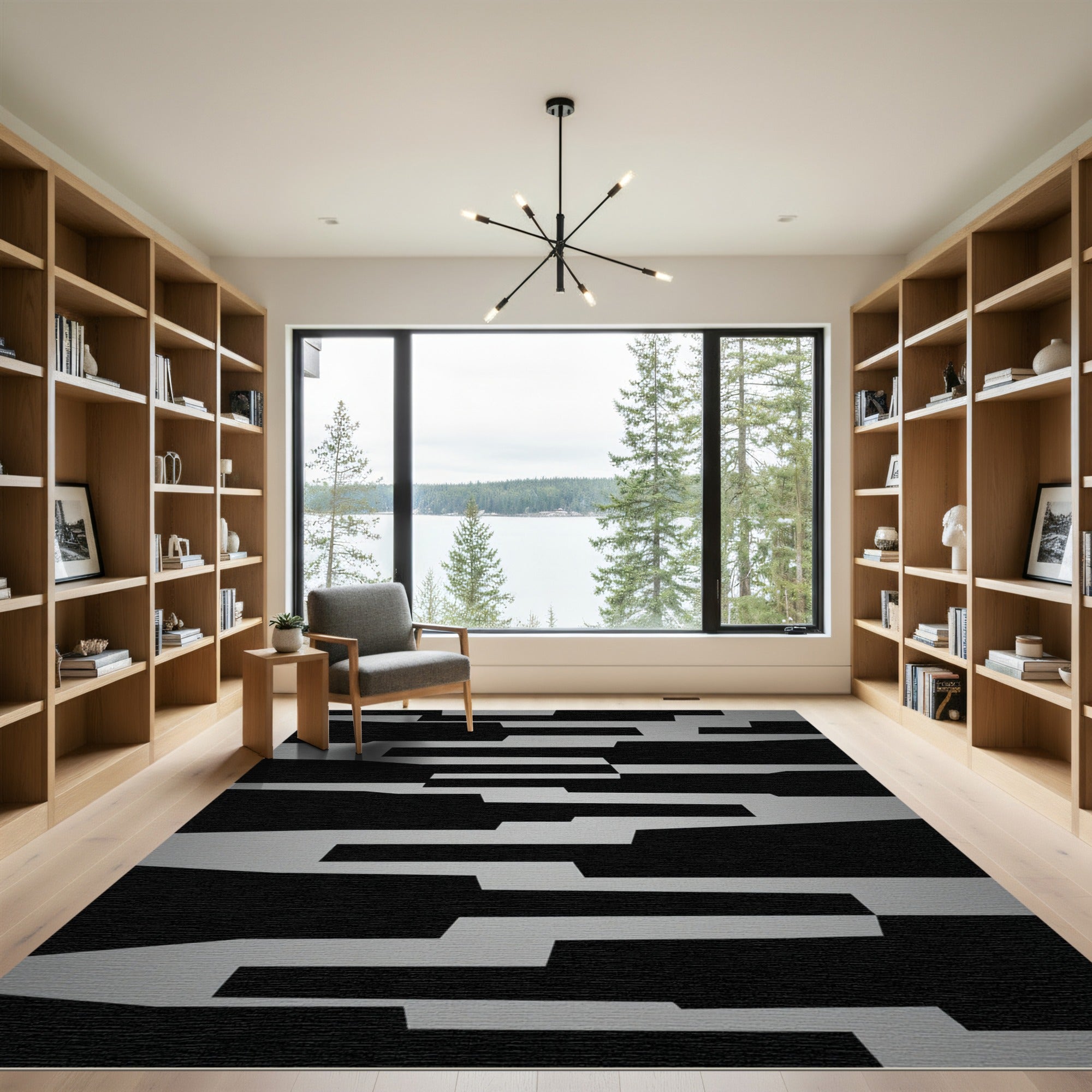 Bold Black and White Abstract Geometric Rug
