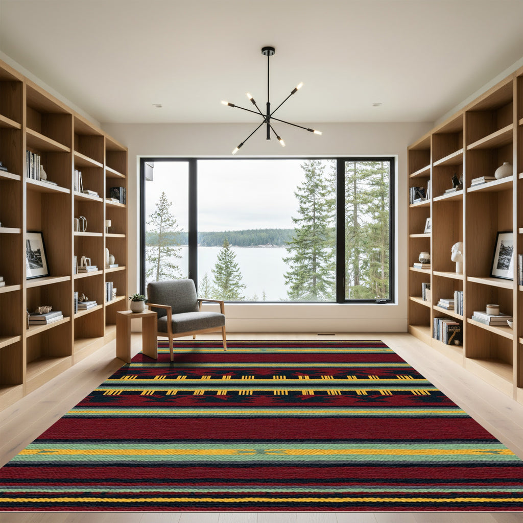 Deep Red Aztec Stripe Rug