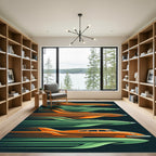 Midcentury Orange Green Kinetic Streamline Rug