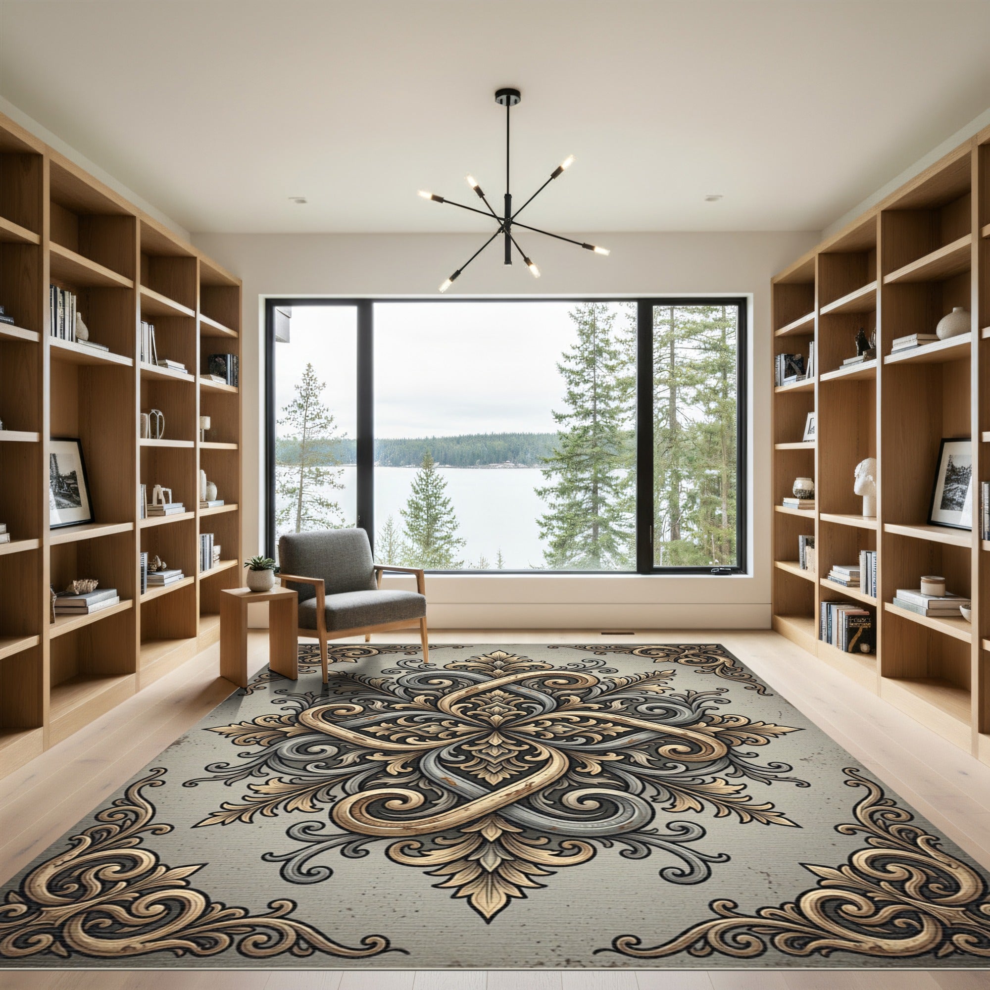 Gilded Antique Filigree Swirl Medallion Rug