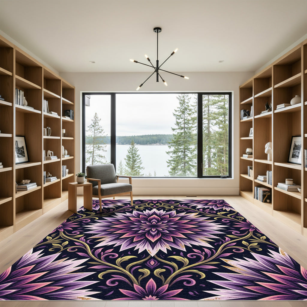 Elegant Violet Floral Mandala Arrangement Rug