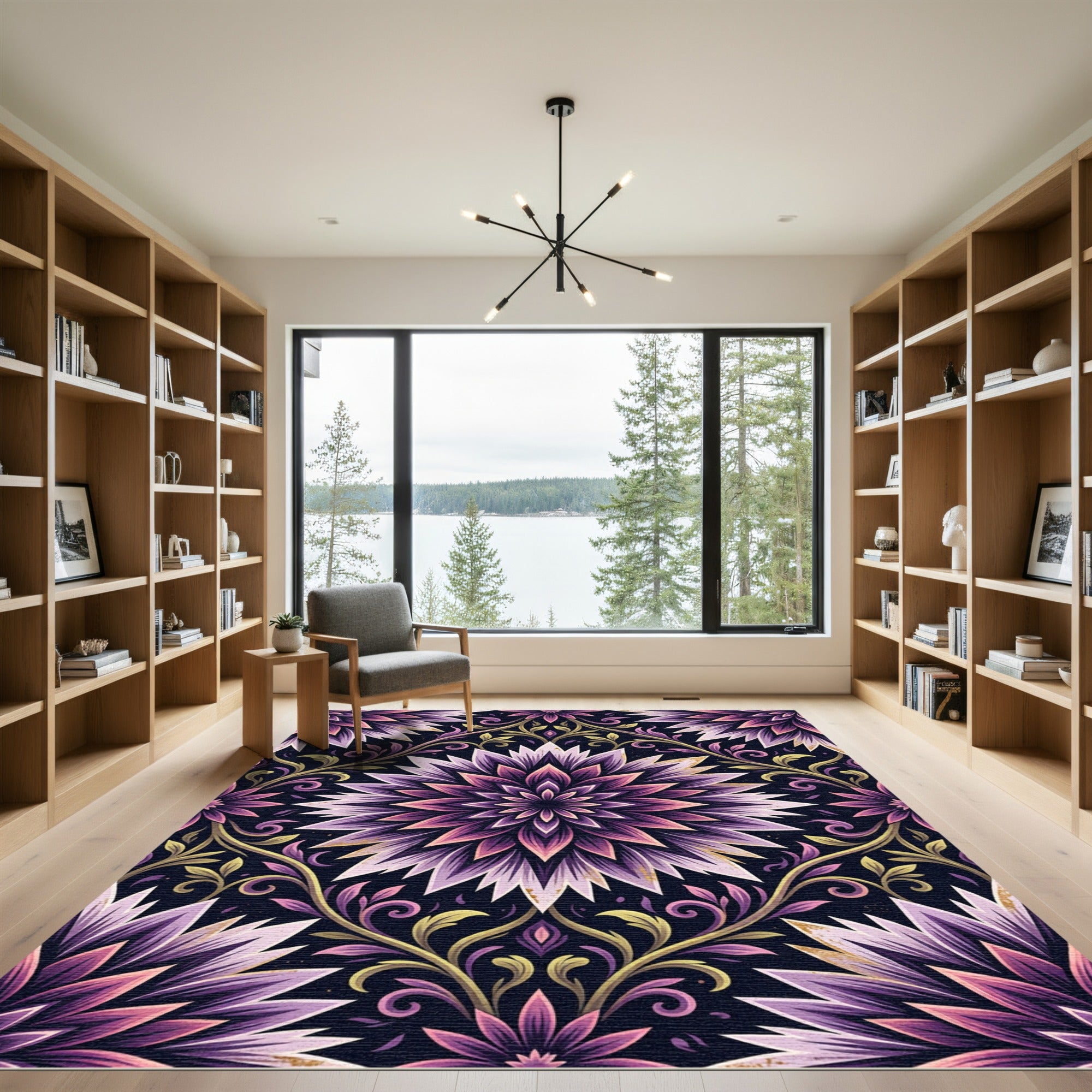 Elegant Violet Floral Mandala Arrangement Rug