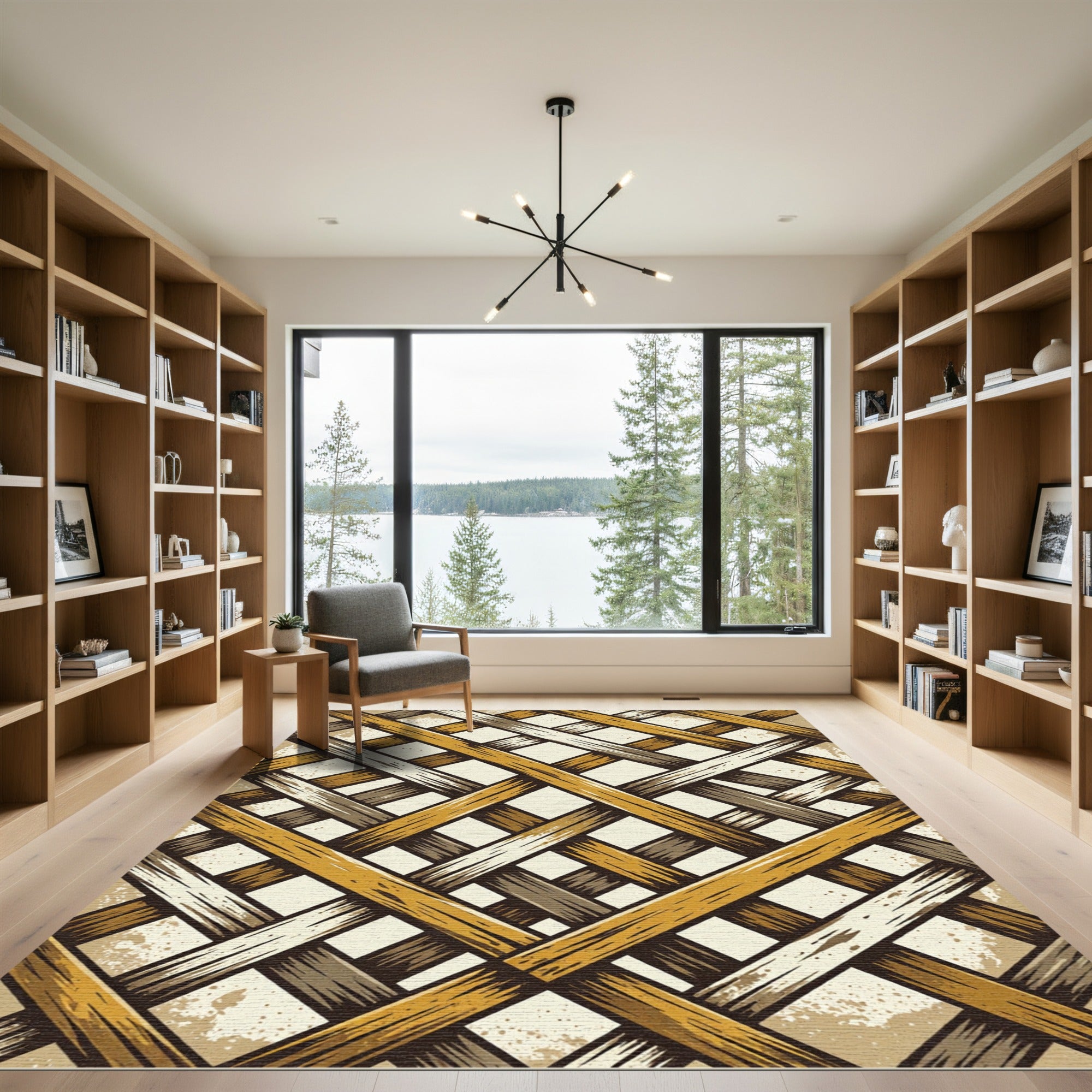 Warm Earthy Tone Woven Lattice Rug