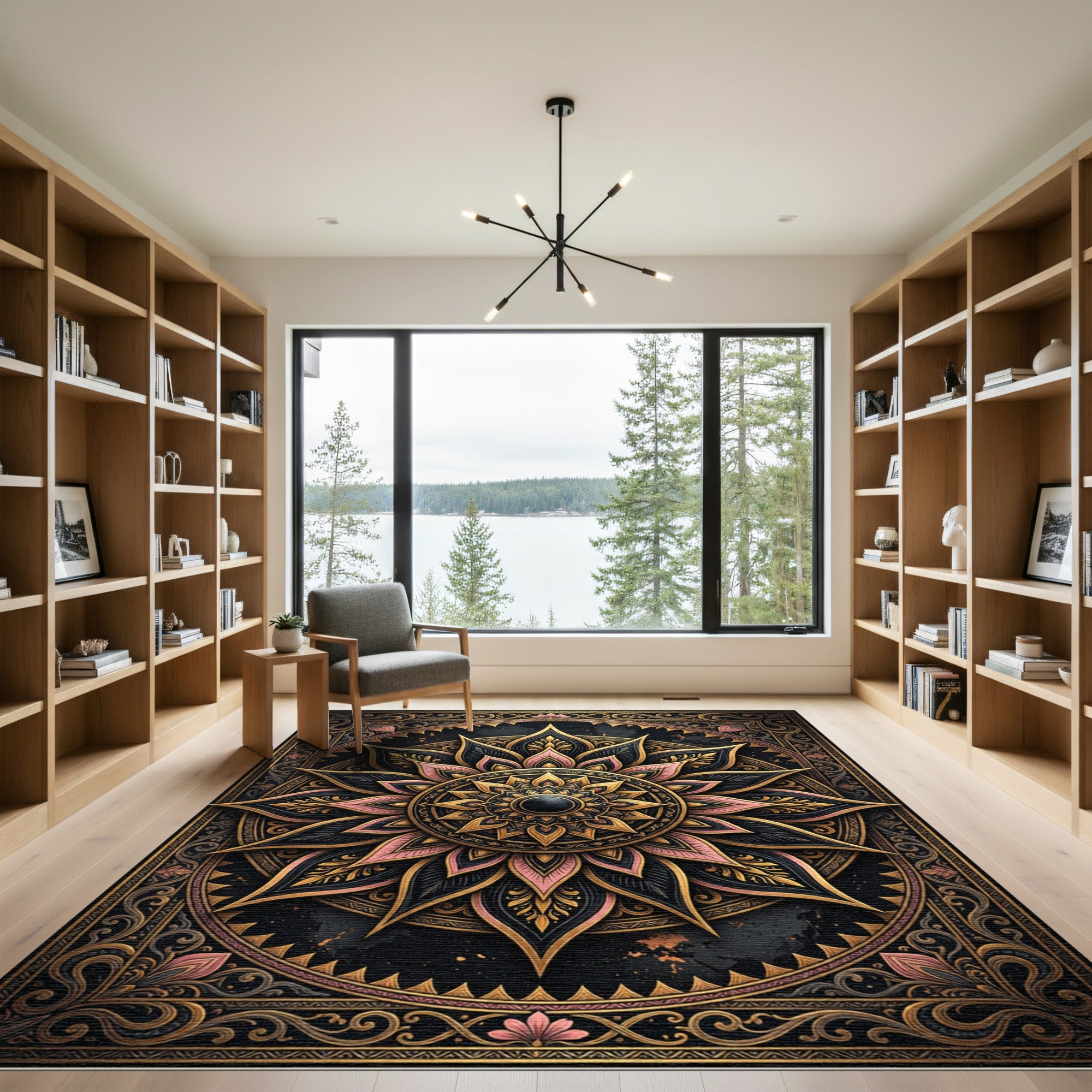 Gilded Noir Floral Mandala Medallion Rug