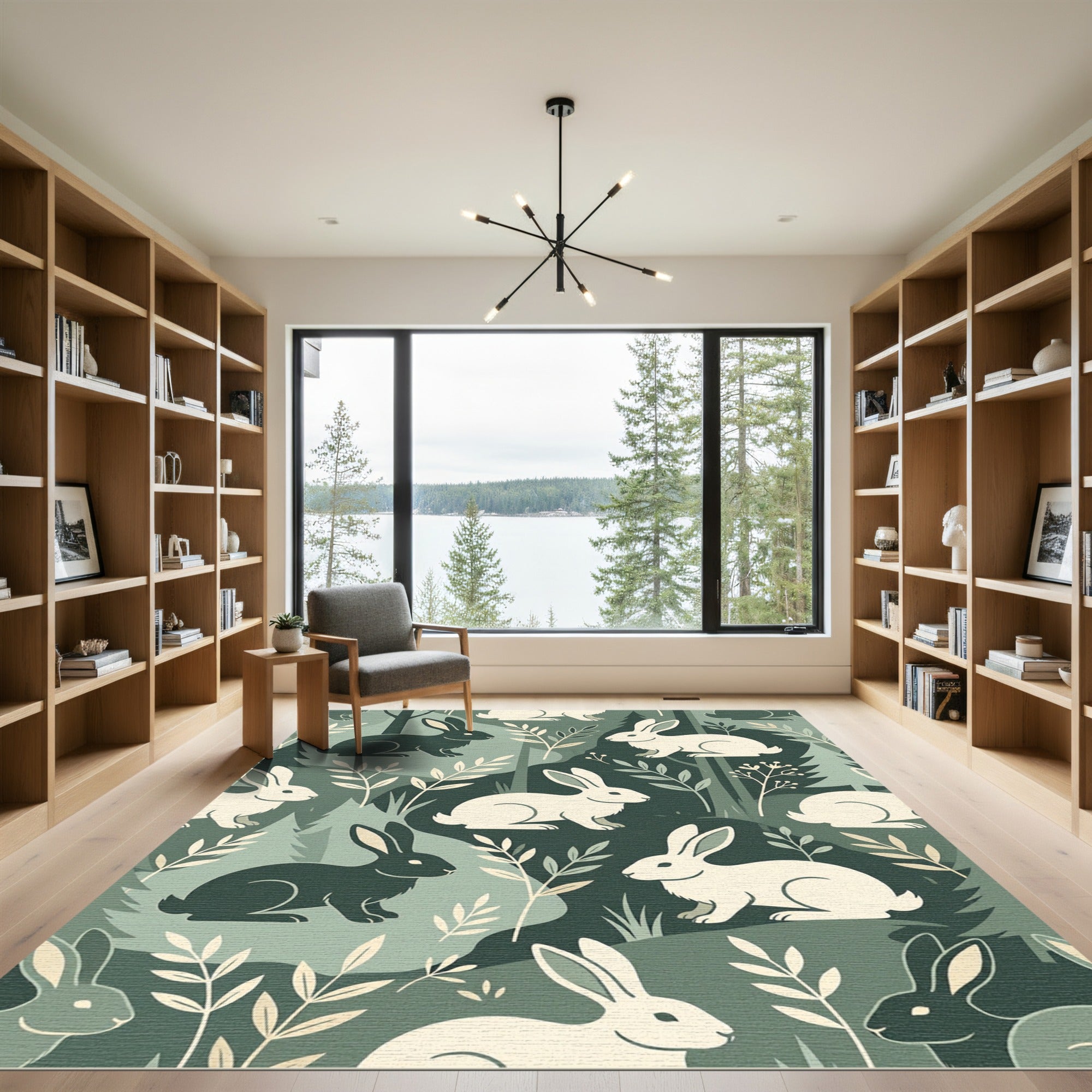 Forest Green Bunny Woodland Sage Rug