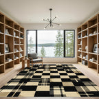 Black Tan Patchwork Plaid Squares Rug