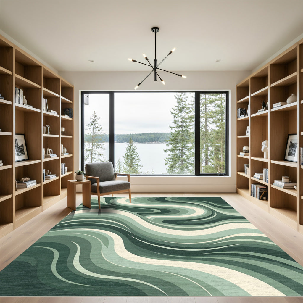 Verdant Green Abstract Swirl Rug