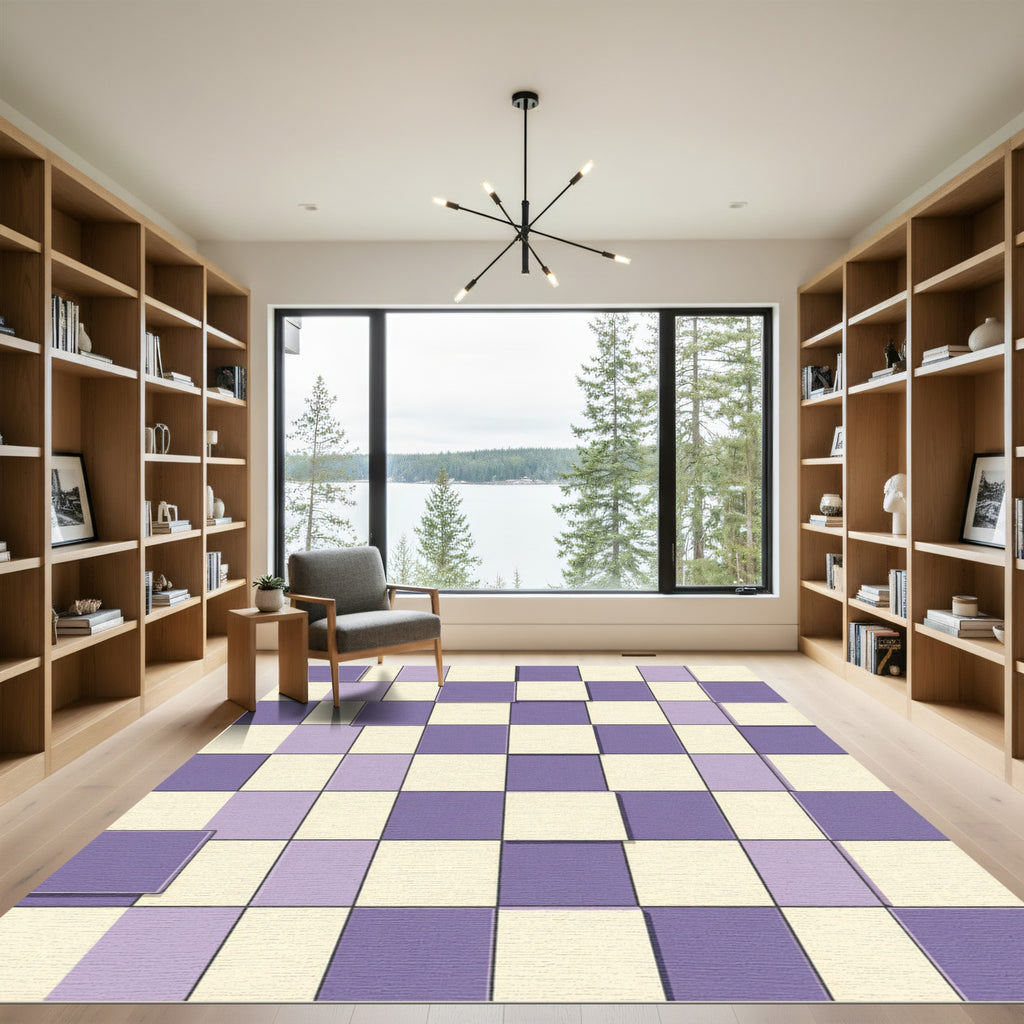 Lavender Cream Checked Illusion Rug