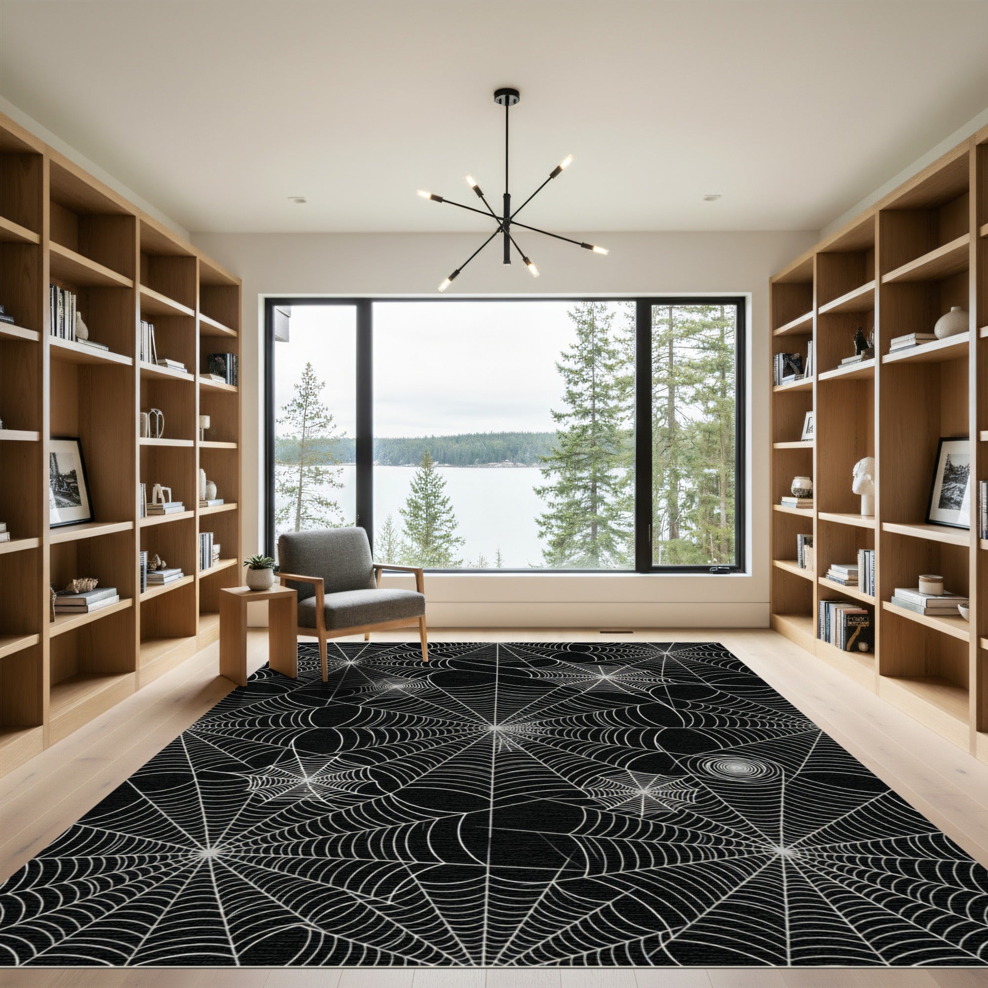 White Spiderweb Net Black Rug
