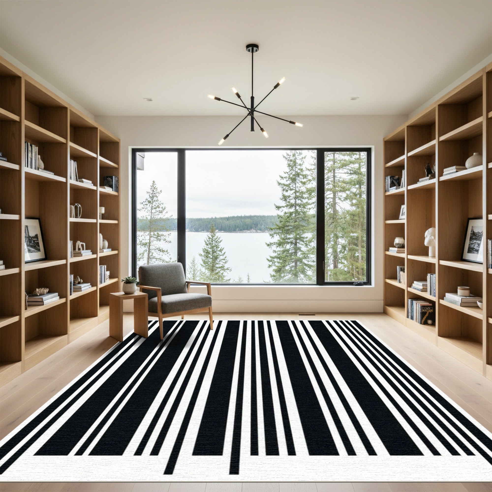 Monochrome Vertical Bar Code Rug