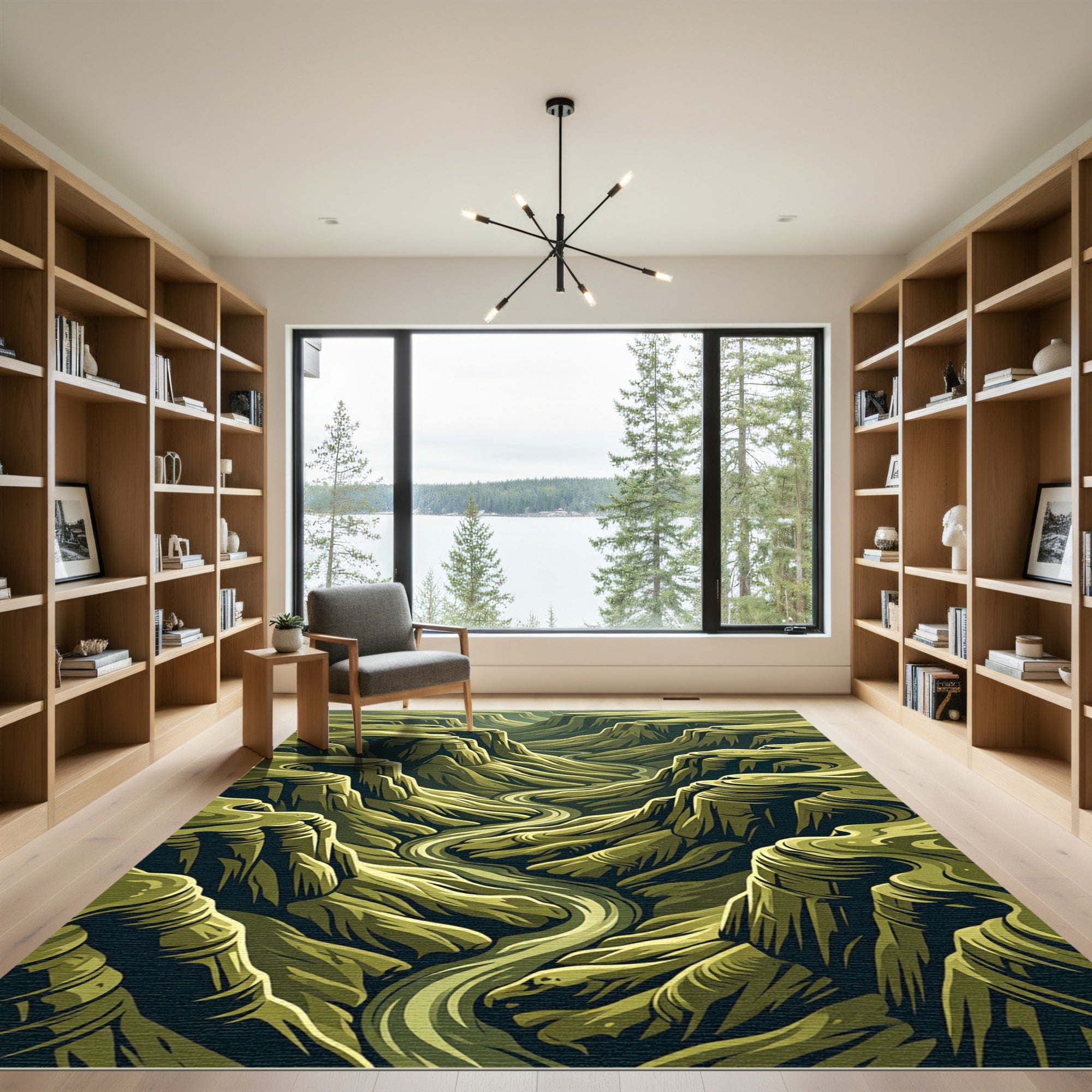 Earthy Canyon River Landscape Rug