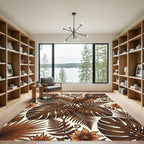 Sepia Tropical Botanical Leaf Foliage Rug