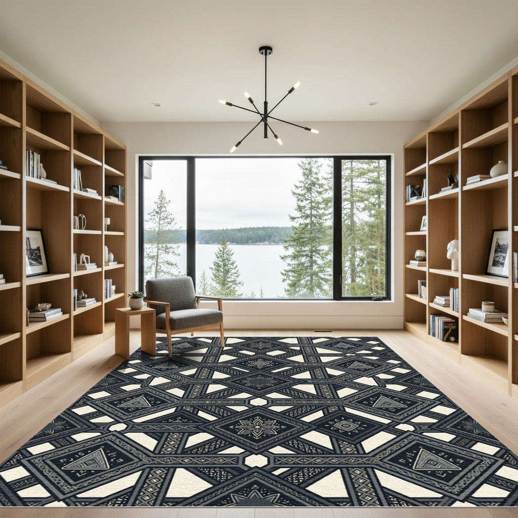 Tribal Dark Geometric Diamond Tessellation Rug