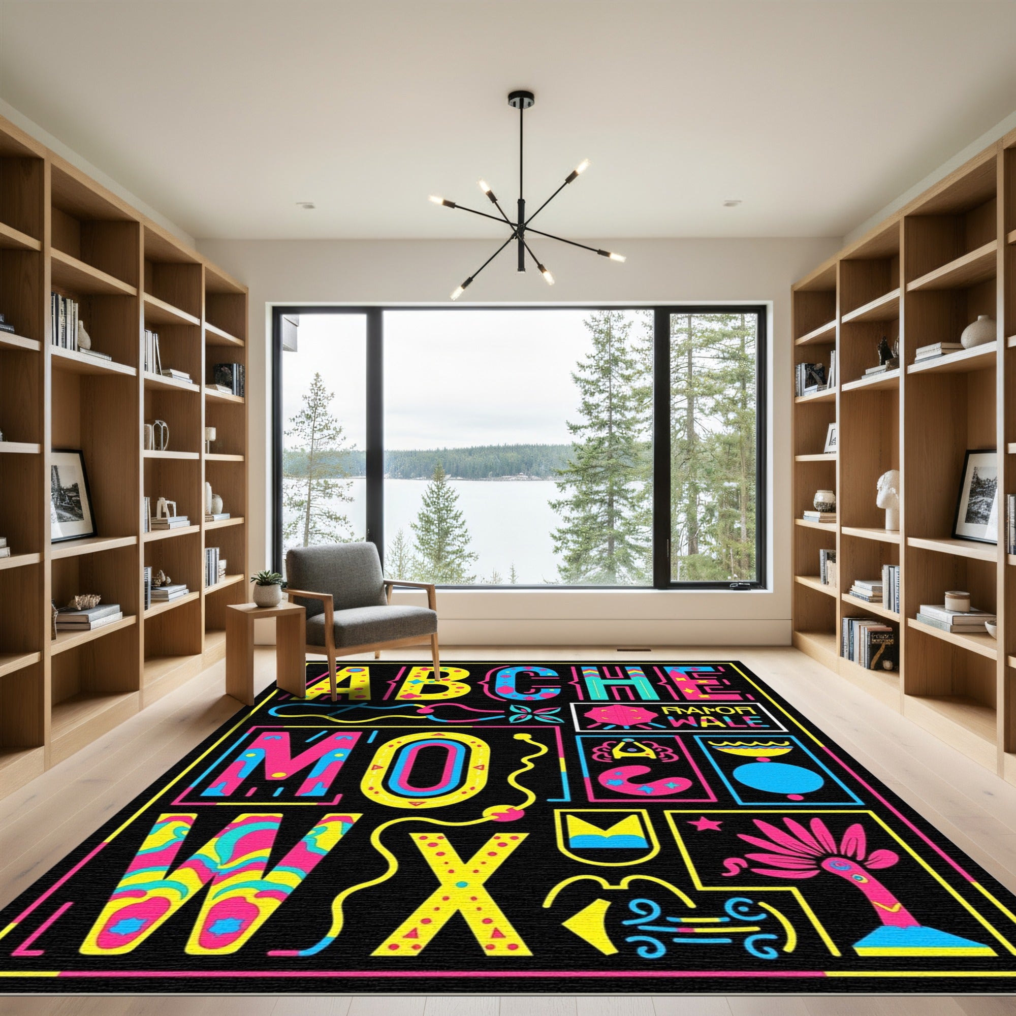 Bold Retro Alphabet Graphic Pillow Rug