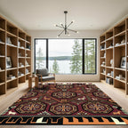 Deep Red Golden Animal Medallion Rug