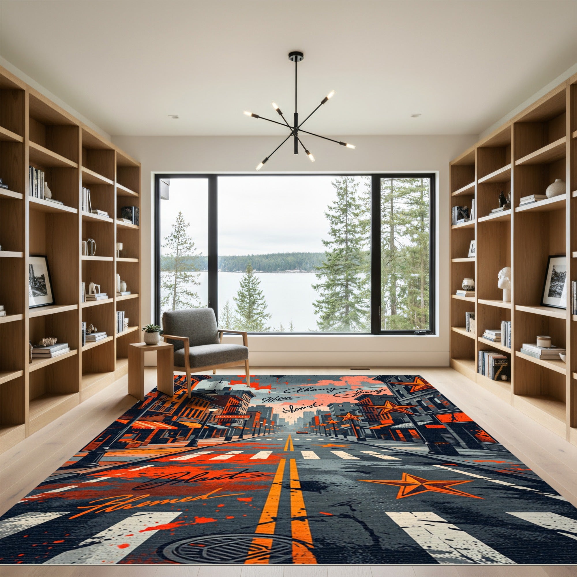 Urban Orange Star Street Splatter Rug