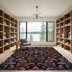 Ornate Crimson Foliage Scroll Damask Rug