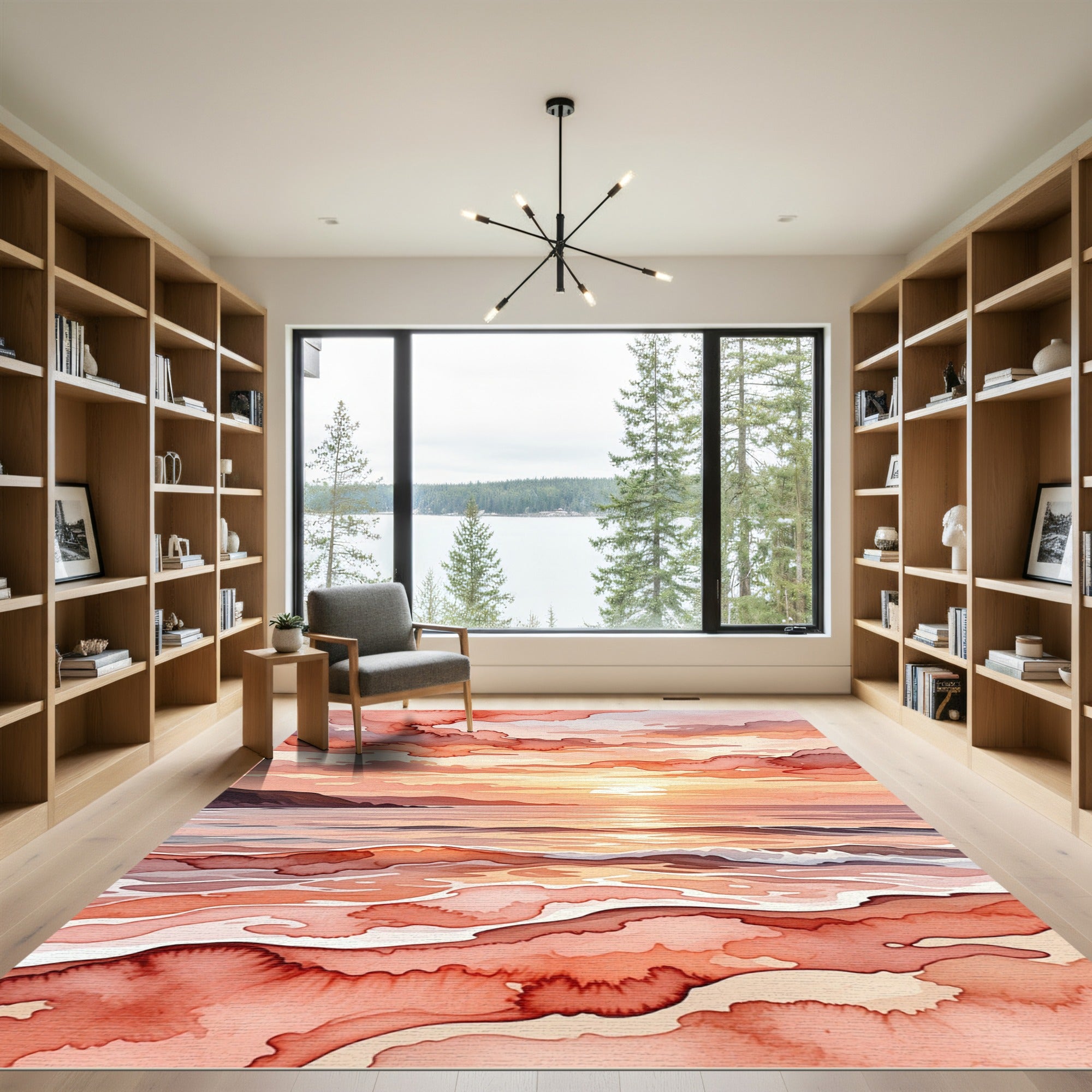 Watercolor Sunset Ocean Waves Rug