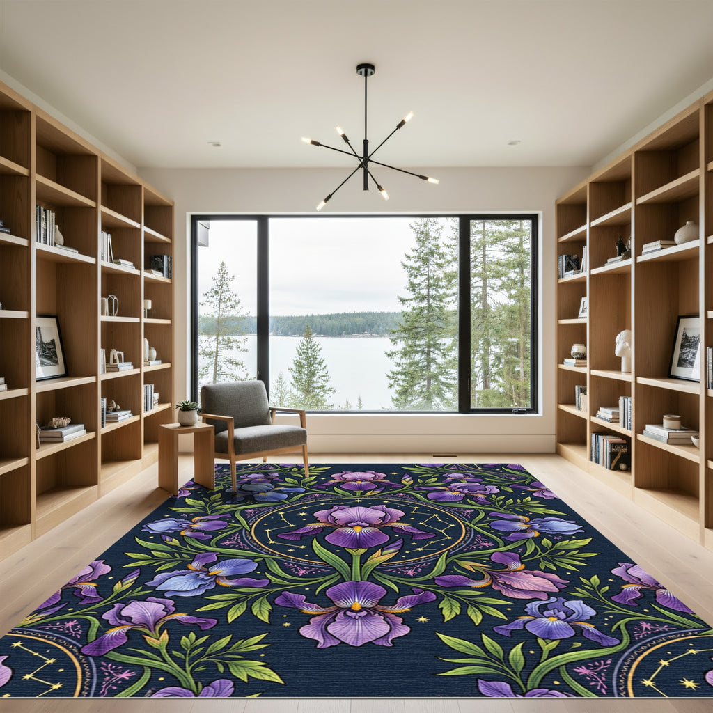 Floral Iris Celestial Mandala Rug