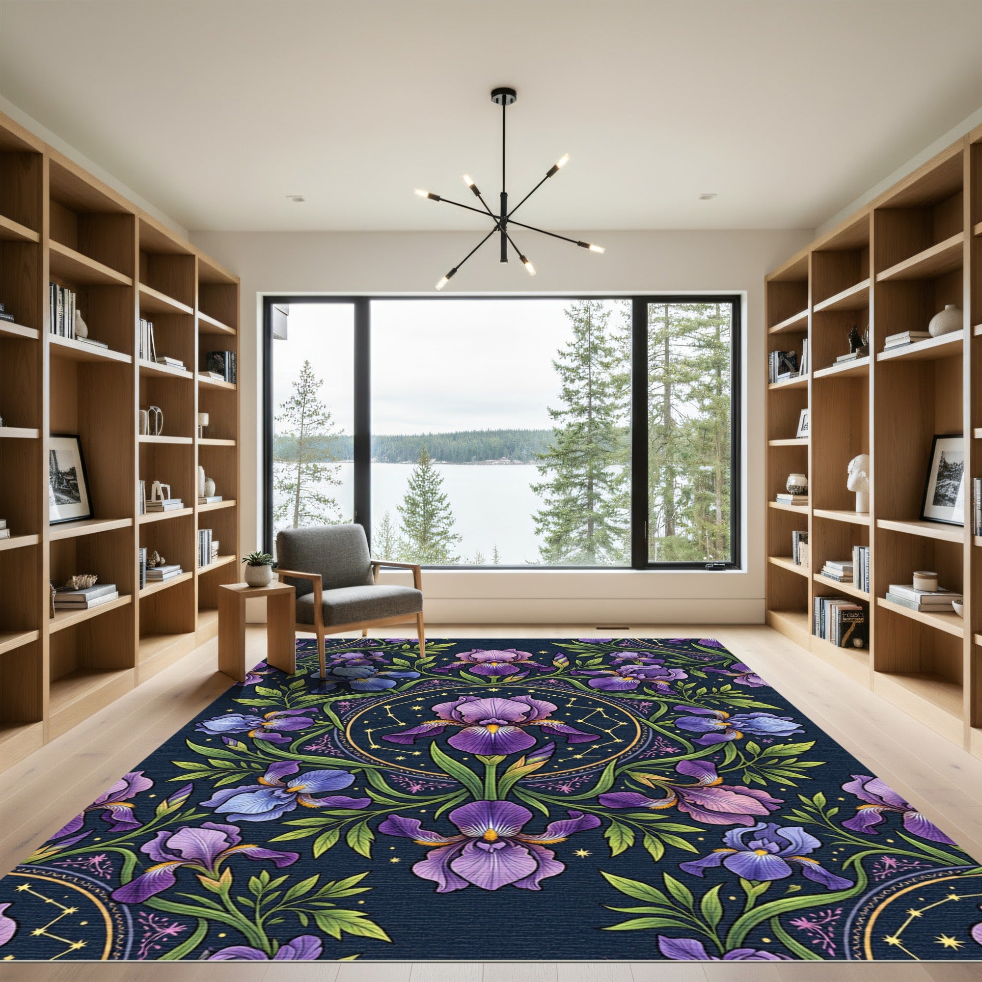 Floral Iris Celestial Mandala Rug