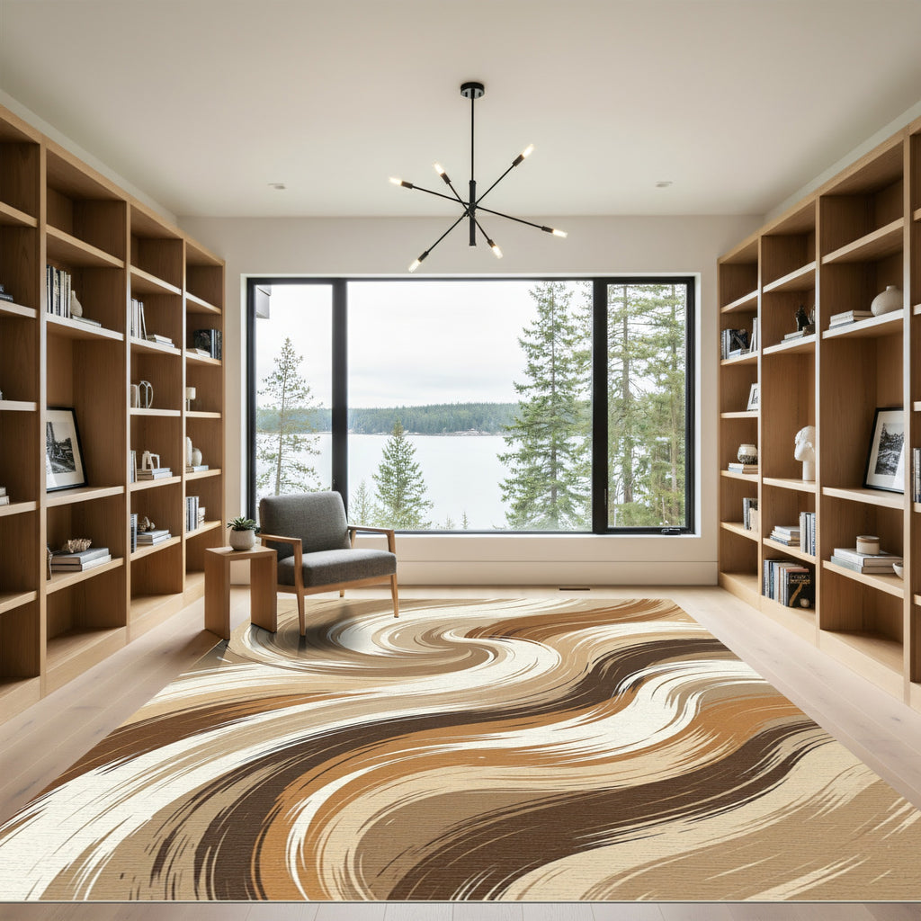 Brown Cream Swirl Fluid Line Rug