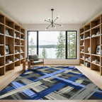 Abstract Blue Gray Plaid Brushstrokes Rug