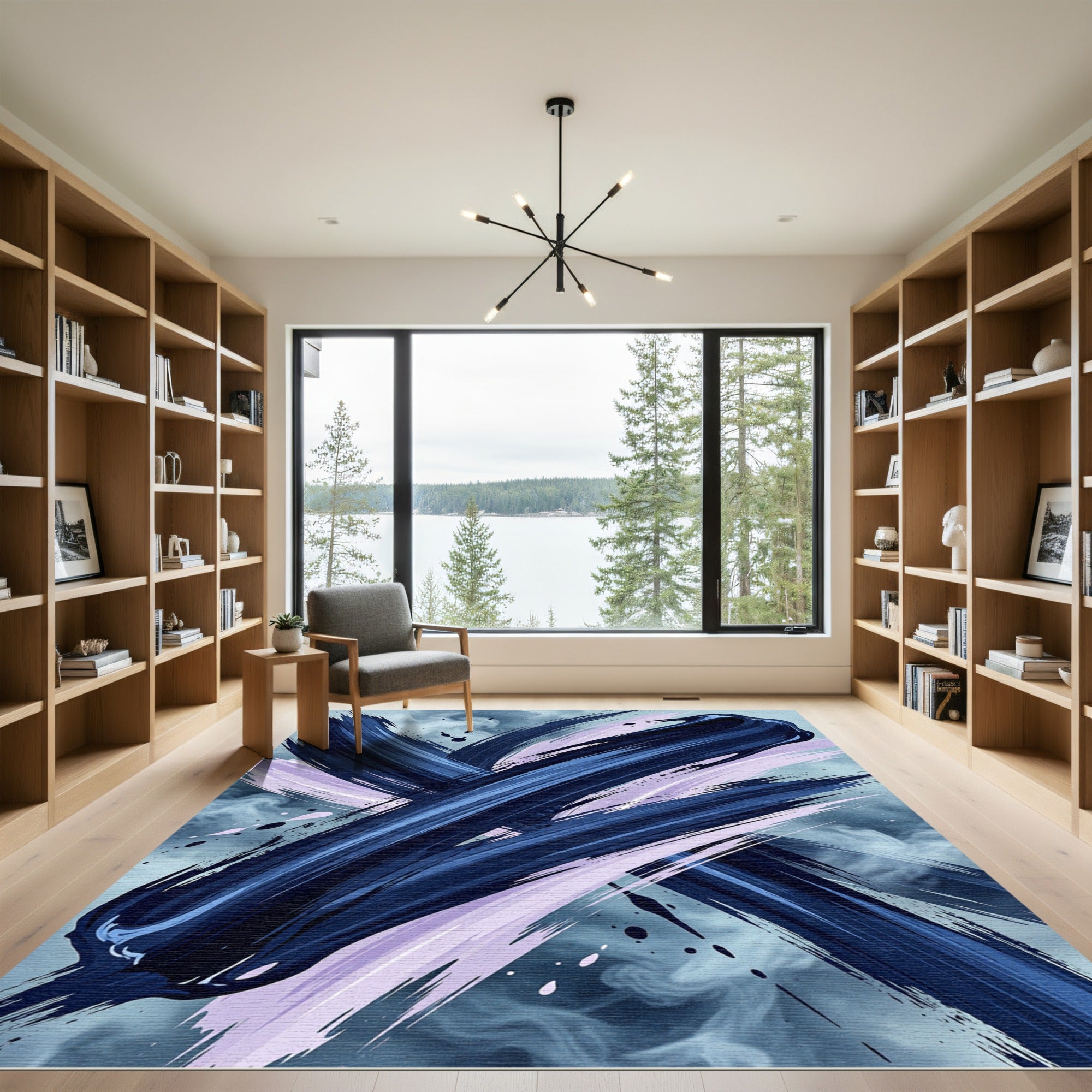 Abstract Navy and Lavender Sweep Rug